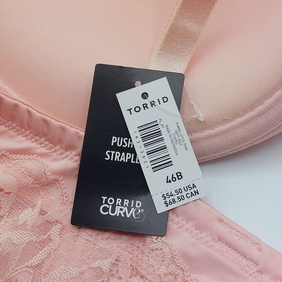 NEW TORRID Curve Push-Up Strapless Bra Size 46B Pink Lace Adjustable Underwire - Picture 6 of 6